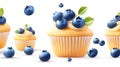 Blueberry Cupcakes With Whipped Cream Isolated On White Royalty Free Stock Photo