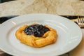 Blueberry danish on white ceramic plate for breakfast Royalty Free Stock Photo