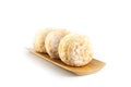 Blueberry donuts on bamboo dish. Royalty Free Stock Photo