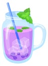 Blueberry drink in mason jar glass cartoon icon