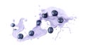 Blueberry Falling with Milk or yogurt Splash, 3d rendering