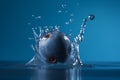 blueberry falling in water water splash on blue background