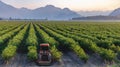 Blueberry field and mountains in the distance in British Columbia, blueberries ready for harvesting. Blueberry farm