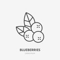 Blueberry flat line icon, forest berry sign, healthy food logo. Illustration of cranberry, lingonberry for natiral food