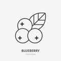 Blueberry flat line icon, forest berry sign, healthy food logo. Illustration of cranberry, lingonberry for natiral food