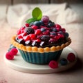 Blueberry Frosted Tart with Fresh Berries and Mint