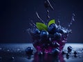 blueberry fruits splashing into water brigh. ai generative Royalty Free Stock Photo