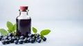 Blueberry fruits Tincture bottle on table with white background. Blueberry Tincture Herbal medicine. Photo AI generated