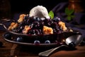 Blueberry Grunt, a classic Canadian dessert featuring stewed blueberries topped with sweet dumplings