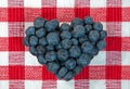 Blueberry heart on checkered background