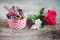 Blueberry ice cream with chocolate and cookie crumble on top Royalty Free Stock Photo