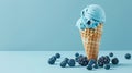 Blueberry ice cream cone with fresh blueberries