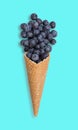 Blueberry ice cream cone with fresh fruits Royalty Free Stock Photo