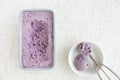 Blueberry Ice Cream in Container and two Scoops Royalty Free Stock Photo