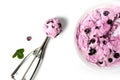 Blueberry ice cream with fresh fruits isolated on white Royalty Free Stock Photo