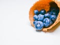 Blueberry Ice Cream. on a white background. blueberries pour from the horn. ice cream isolated on white background