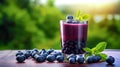 Blueberry Juice Resting on a rustic wooden table