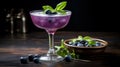 Blueberry margarita cocktail with fresh berries on dark wooden background Generative AI