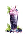 Blueberry milk cocktail on white background.
