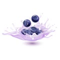 Blueberry milk with splashes realistic, Vitamin rich juices and yogurts for health.