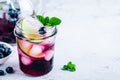 Blueberry Mojito with lime and fresh mint. Iced cold summer drink in glass jar Royalty Free Stock Photo