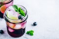 Blueberry Mojito with lime and fresh mint. Iced cold summer drink in glass jar Royalty Free Stock Photo