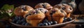 blueberry muffin with berries on a board on a dark background .homemade cakes