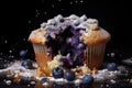 blueberry muffin with a bite taken, crumbs around Royalty Free Stock Photo