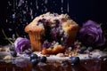 blueberry muffin with a bite taken, crumbs around Royalty Free Stock Photo