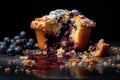 blueberry muffin with a bite taken, crumbs around Royalty Free Stock Photo