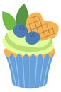 Blueberry muffin with cream. Sweet holiday dessert icon