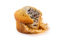 Blueberry muffin with a missing bite over white Royalty Free Stock Photo