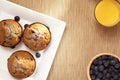 Blueberry muffin, and orange juice Royalty Free Stock Photo