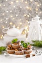 Blueberry muffins with fresh berries and Christmas, Xmas or New Year decorations Royalty Free Stock Photo