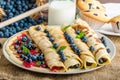 Blueberry muffins and pancakes Royalty Free Stock Photo