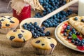 Blueberry muffins and pancakes Royalty Free Stock Photo