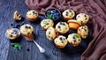 Blueberry muffins on a rustic wooden background Royalty Free Stock Photo