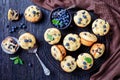 Blueberry muffins on a rustic wooden background Royalty Free Stock Photo