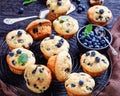 Blueberry muffins on a rustic wooden background Royalty Free Stock Photo