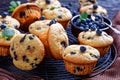 Blueberry muffins on a rustic wooden background Royalty Free Stock Photo