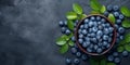 Blueberry organic fruit on bowl copy space background