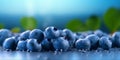 Blueberry organic fruit wooden table copy space blurred background