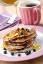 Blueberry pancakes with honey