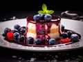 Blueberry Panna Cotta, Fruit Pannacotta, Creamy Italian Dessert, Panacotta with Figs, Raspberries, Strawberries Royalty Free Stock Photo