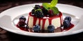 Blueberry Panna Cotta, Fruit Pannacotta, Creamy Italian Dessert, Panacotta with Figs, Raspberries, Strawberries Royalty Free Stock Photo