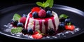 Blueberry Panna Cotta, Fruit Pannacotta, Creamy Italian Dessert, Panacotta with Figs, Raspberries, Strawberries Royalty Free Stock Photo
