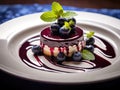 Blueberry Panna Cotta, Fruit Pannacotta, Creamy Italian Dessert, Panacotta with Figs, Raspberries, Strawberries Royalty Free Stock Photo