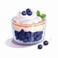 Blueberry Parfait Illustration: Light Beige And Navy Cartoon Design