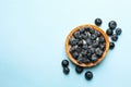 Blueberry pie on blue background, top view Royalty Free Stock Photo