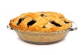 Blueberry pie with lattice pastry isolated on white